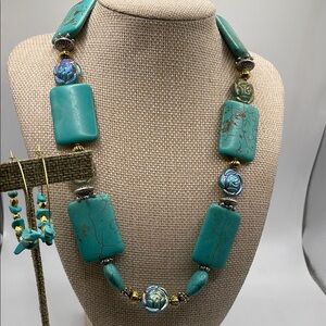 Bold Blue and Gold Necklace with Chunky Beads